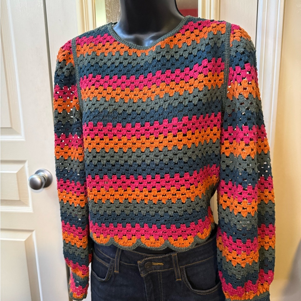 Zara Multicolor Crochet Crop Top in Teal, Pink & Orange